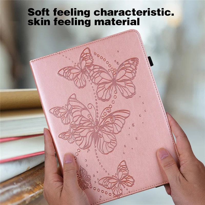 For Amazon Fire Max 11 PU Leather Wallet Tablet Case Imprinted Butterfly Stand Tablet Cover - Rose Gold