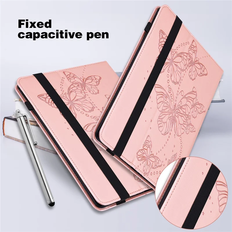 For Amazon Fire Max 11 PU Leather Wallet Tablet Case Imprinted Butterfly Stand Tablet Cover - Rose Gold