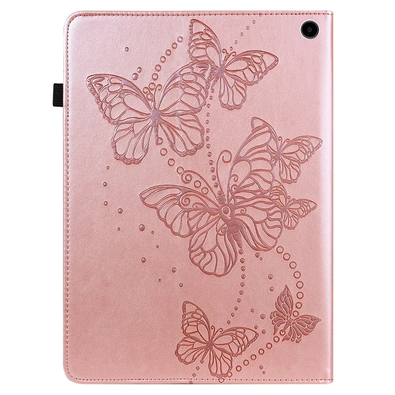 For Amazon Fire Max 11 PU Leather Wallet Tablet Case Imprinted Butterfly Stand Tablet Cover - Rose Gold