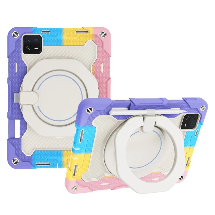 Para Xiaomi Pad 6 PC + Funda protectora de silicona Carcasa para tableta de 360 grados con soporte giratorio a prueba de caídas - Rosa multicolor