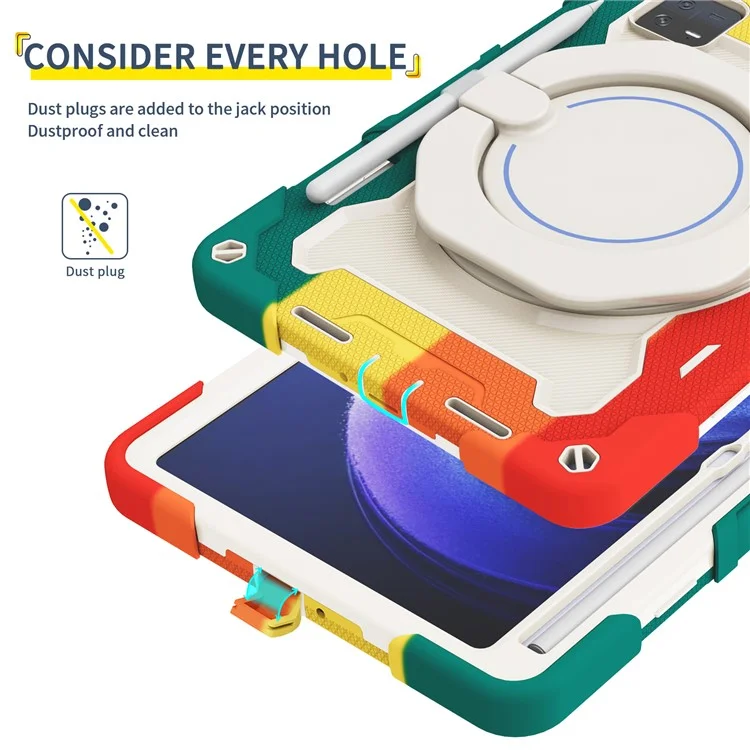 Para Xiaomi Pad 6 PC + Funda protectora de silicona Carcasa para tableta de 360 grados con soporte giratorio a prueba de caídas - Rosa multicolor
