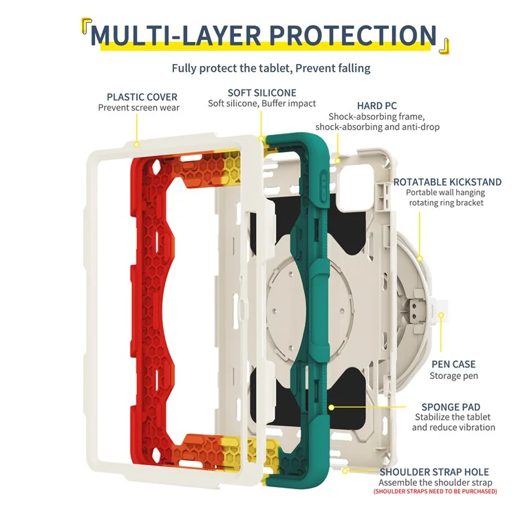 Para Xiaomi Pad 6 PC + Funda protectora de silicona Carcasa para tableta de 360 grados con soporte giratorio a prueba de caídas - Rosa multicolor