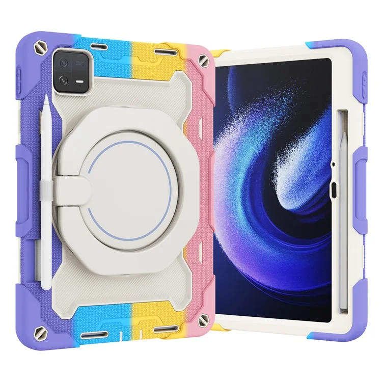 Para Xiaomi Pad 6 PC + Funda protectora de silicona Carcasa para tableta de 360 grados con soporte giratorio a prueba de caídas - Rosa multicolor