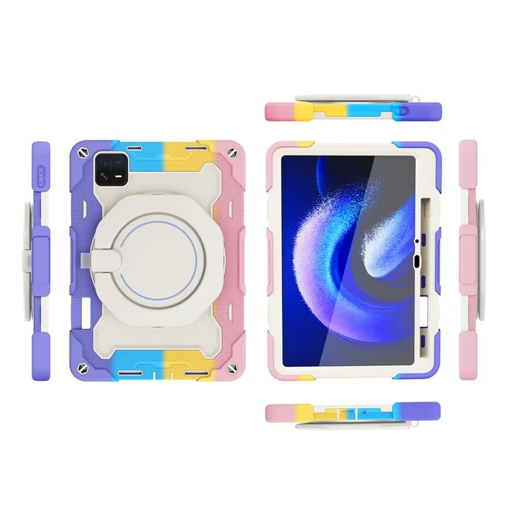 Para Xiaomi Pad 6 PC + Funda protectora de silicona Carcasa para tableta de 360 grados con soporte giratorio a prueba de caídas - Rosa multicolor