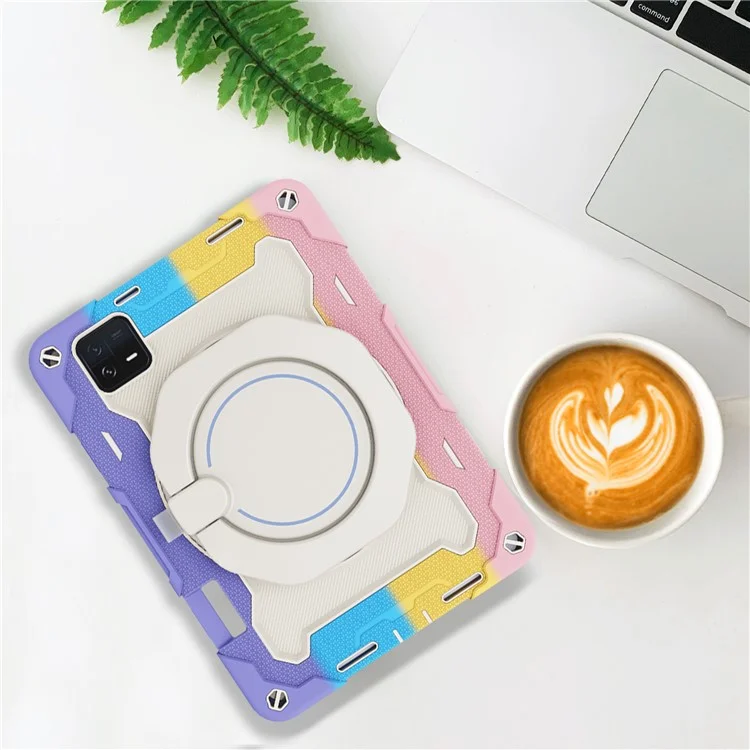 Para Xiaomi Pad 6 PC + Funda protectora de silicona Carcasa para tableta de 360 grados con soporte giratorio a prueba de caídas - Rosa multicolor