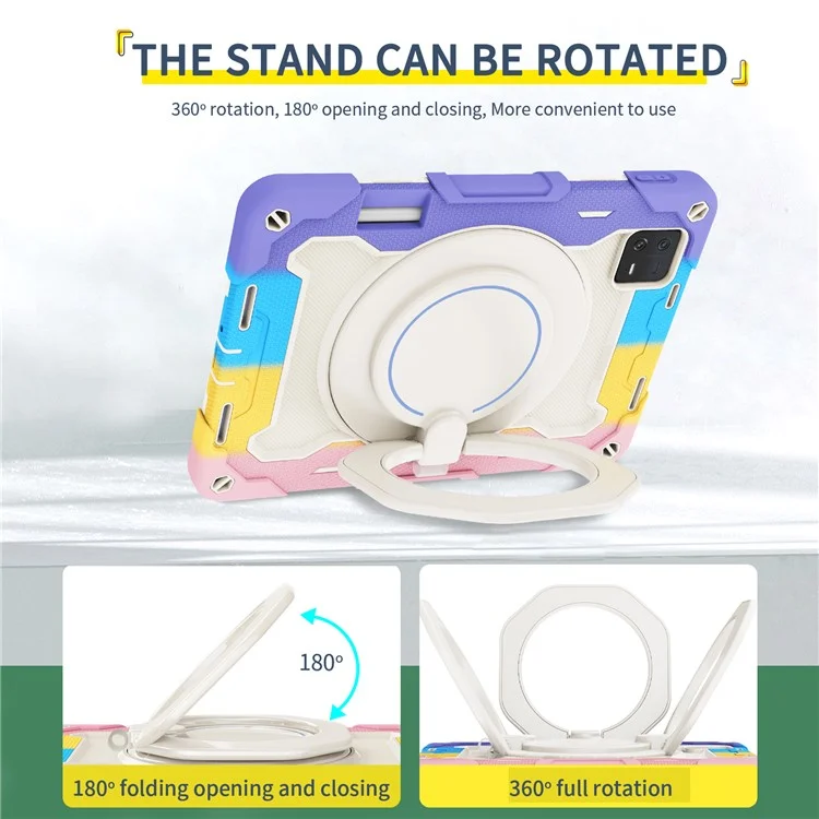 Para Xiaomi Pad 6 PC + Funda protectora de silicona Carcasa para tableta de 360 grados con soporte giratorio a prueba de caídas - Rosa multicolor