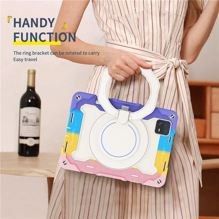 Para Xiaomi Pad 6 PC + Funda protectora de silicona Carcasa para tableta de 360 grados con soporte giratorio a prueba de caídas - Rosa multicolor