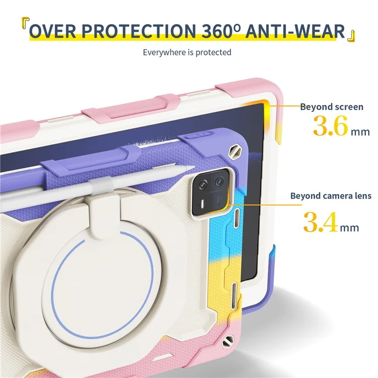 Para Xiaomi Pad 6 PC + Funda protectora de silicona Carcasa para tableta de 360 grados con soporte giratorio a prueba de caídas - Rosa multicolor