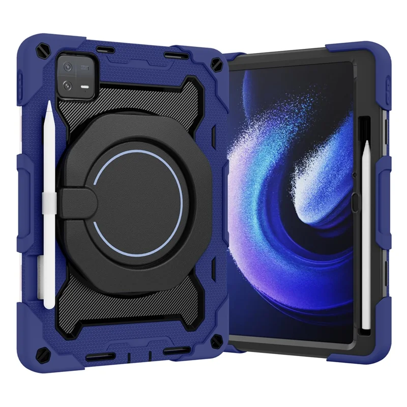 For Xiaomi Pad 6 PC + Silicone Protective Cover 360-degree Rotary Kickstand Drop-proof Tablet Case - Navy Blue