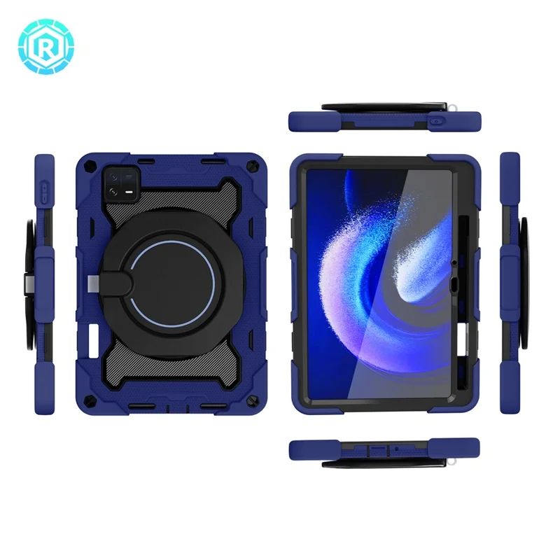 For Xiaomi Pad 6 PC + Silicone Protective Cover 360-degree Rotary Kickstand Drop-proof Tablet Case - Navy Blue