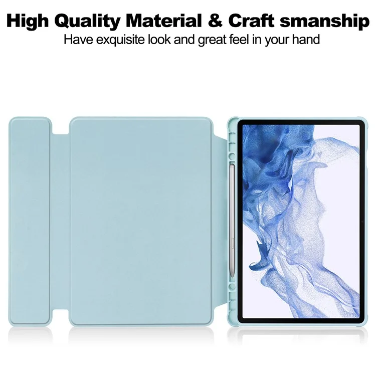 For Samsung Galaxy Tab S9 Tablet Case 360-Degree Rotating Stand Leather+Acrylic Cover with Wireless Keyboard - Sky Blue