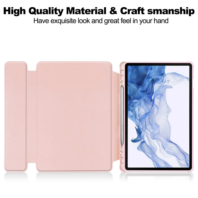 For Samsung Galaxy Tab S9 Tablet Case 360-Degree Rotating Stand Leather+Acrylic Cover with Wireless Keyboard - Pink
