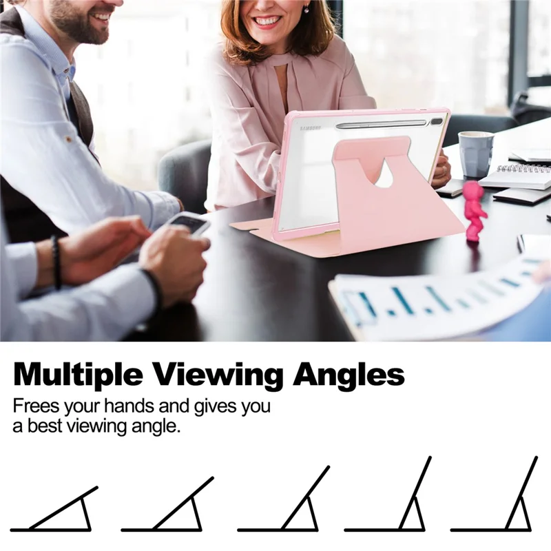 For Samsung Galaxy Tab S9 Tablet Case 360-Degree Rotating Stand Leather+Acrylic Cover with Wireless Keyboard - Pink