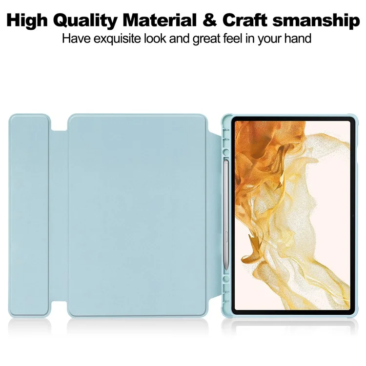 Tablet Case with Wireless Keyboard for Samsung Galaxy Tab S9+ , 360-Degree Rotating Stand PU Leather+Acrylic Cover - Sky Blue