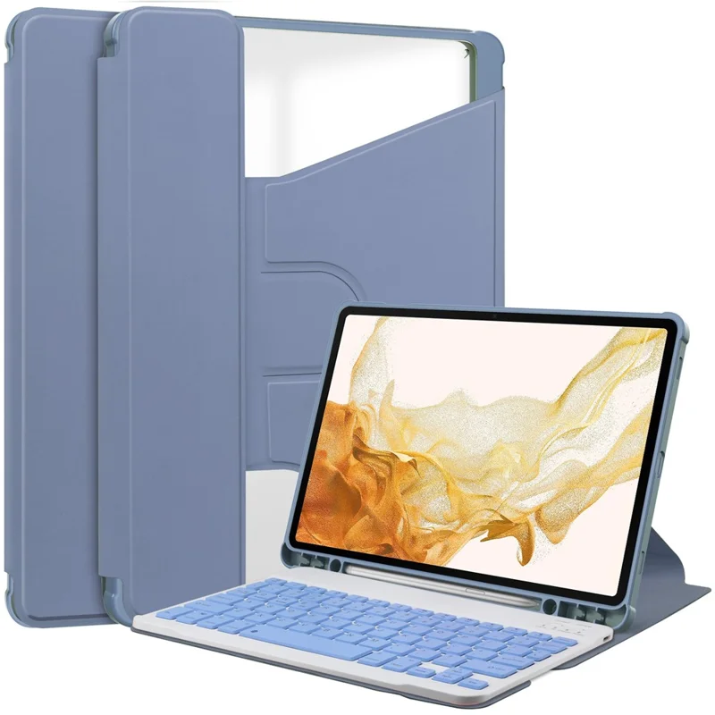 Tablet Case with Wireless Keyboard for Samsung Galaxy Tab S9+ , 360-Degree Rotating Stand PU Leather+Acrylic Cover - Purple