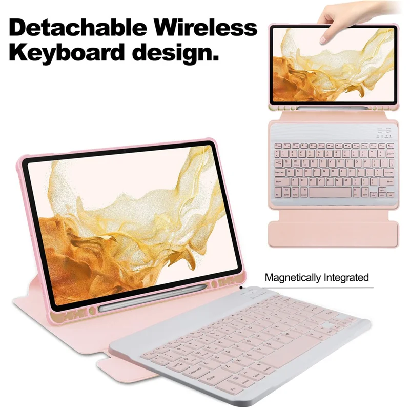 Tablet Case with Wireless Keyboard for Samsung Galaxy Tab S9+ , 360-Degree Rotating Stand PU Leather+Acrylic Cover - Pink