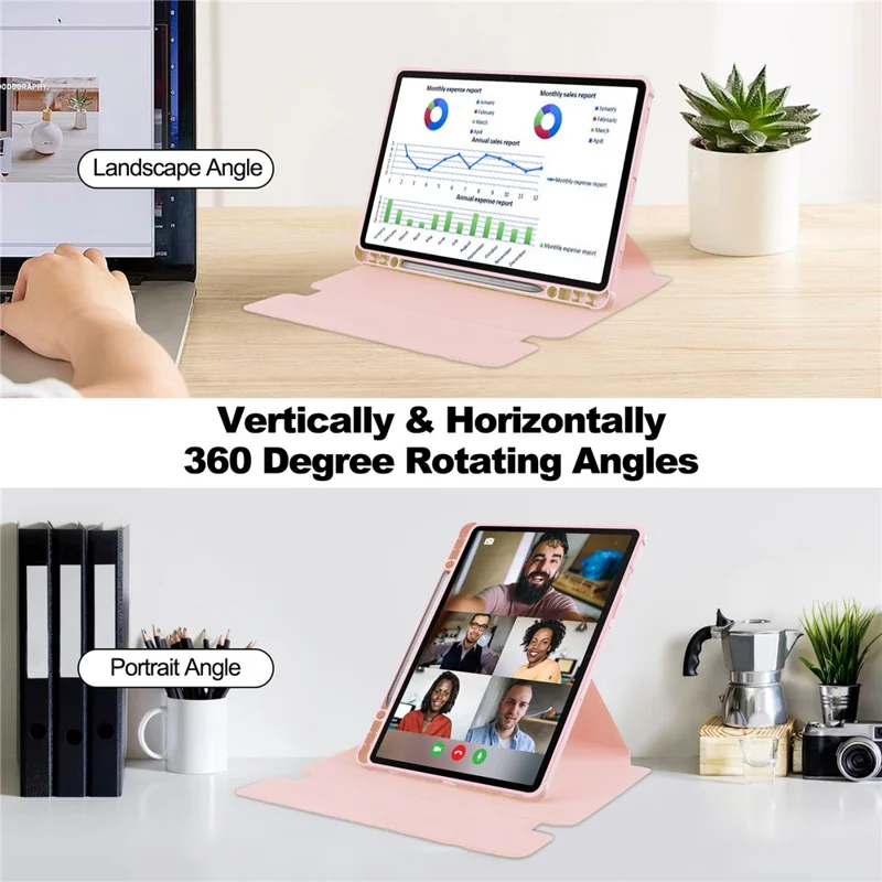 Tablet Case with Wireless Keyboard for Samsung Galaxy Tab S9+ , 360-Degree Rotating Stand PU Leather+Acrylic Cover - Pink