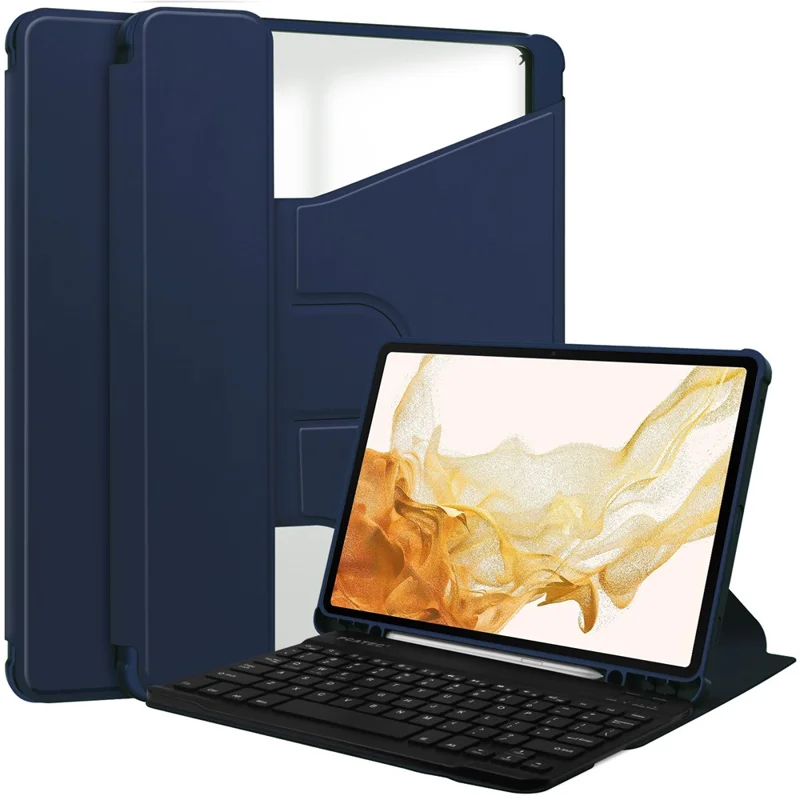 Tablet Case with Wireless Keyboard for Samsung Galaxy Tab S9+ , 360-Degree Rotating Stand PU Leather+Acrylic Cover - Dark Blue