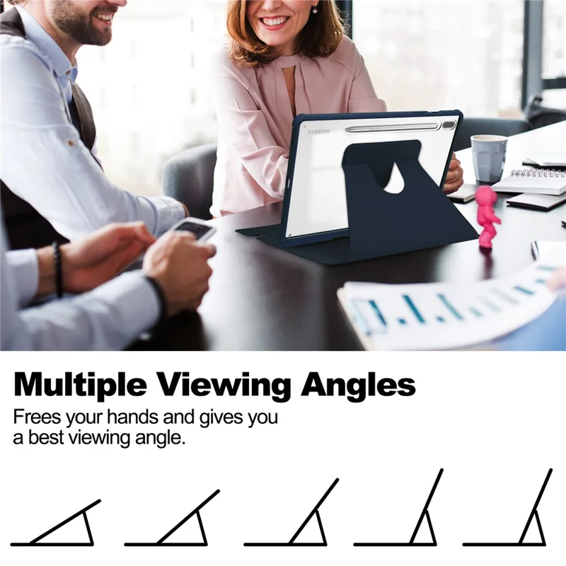 Tablet Case with Wireless Keyboard for Samsung Galaxy Tab S9+ , 360-Degree Rotating Stand PU Leather+Acrylic Cover - Dark Blue