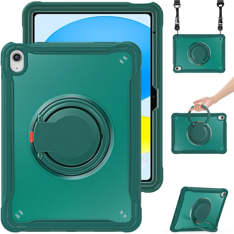 Caso com Suporte de Choque para iPad 10.9 (2022) PC+TPU Alça Manual Capa de Tablet com Alça de Ombro - Verde Meia-Noite
