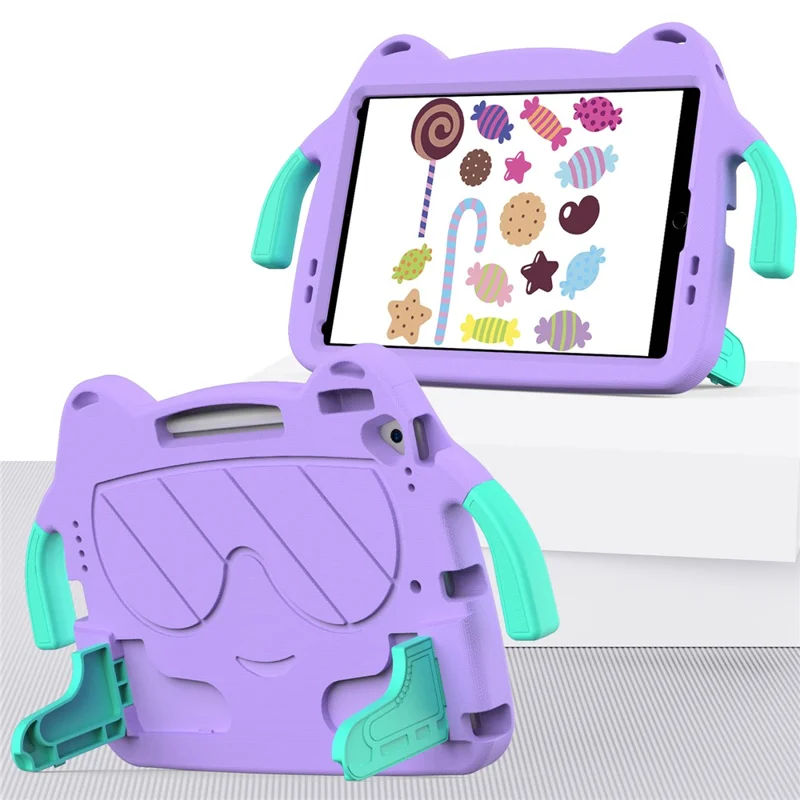 cas de tablette pour ipad 10.2 (2021) / (2020) / (2019) / ipad air 10,5 pouces (2019) / pro 10,5 pouces (2017) eva + pc kickstand cover - purple léger + green à la menthe