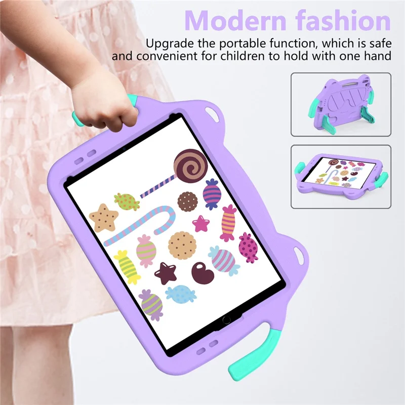 cas de tablette pour ipad 10.2 (2021) / (2020) / (2019) / ipad air 10,5 pouces (2019) / pro 10,5 pouces (2017) eva + pc kickstand cover - purple léger + green à la menthe