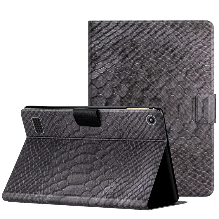 For Amazon Fire Max 11 Smart Tablet Case PU Leather Pattern Printing Stand Cover with Card Holder - Black Crocodile Pattern