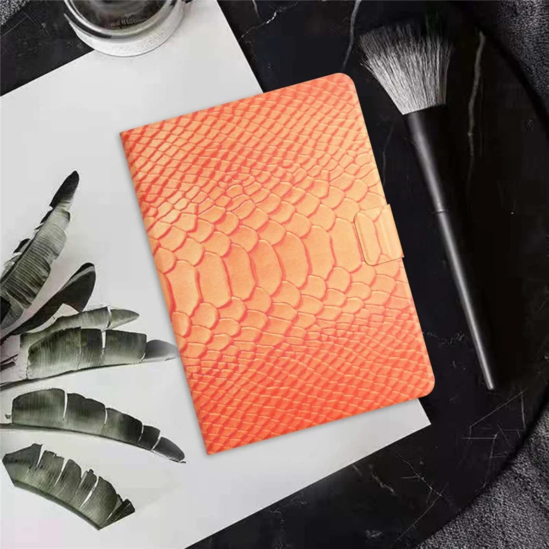 For Amazon Fire Max 11 Smart Tablet Case PU Leather Pattern Printing Stand Cover with Card Holder - Orange Crocodile Pattern