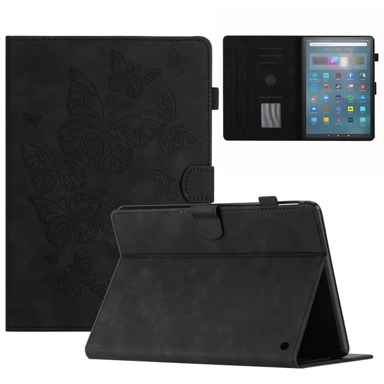 Для Amazon Fire Max 11 PU Leather Tablet Case Imprinted Butterfly Auto Sleep / Wake Cover with Card Holder - Black