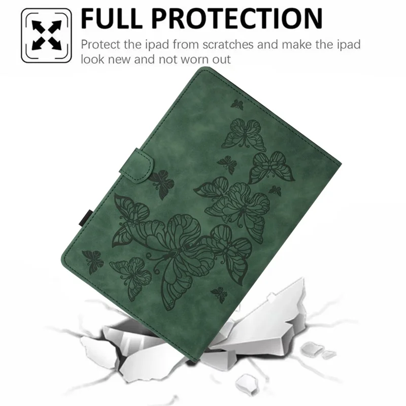 For Amazon Fire Max 11 PU Leather Tablet Case Imprinted Butterfly Auto Sleep / Wake Cover with Card Holder - Green