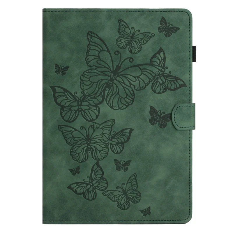 For Amazon Fire Max 11 PU Leather Tablet Case Imprinted Butterfly Auto Sleep / Wake Cover with Card Holder - Green