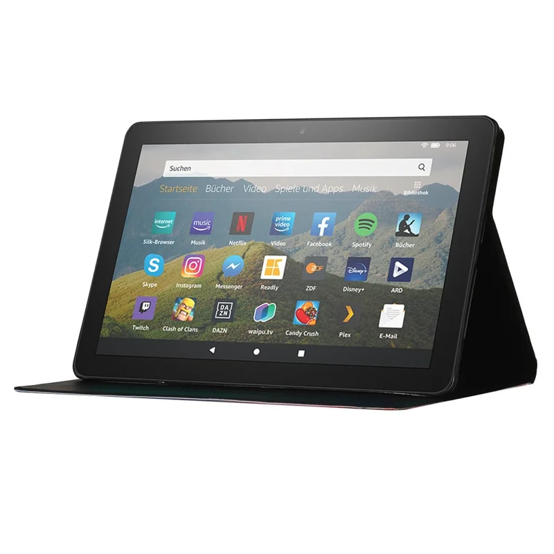 For Amazon Fire Max 11 PU Leather Stand Cover Pattern Printing Auto Wake / Sleep Tablet Case with Card Holder - Wolf