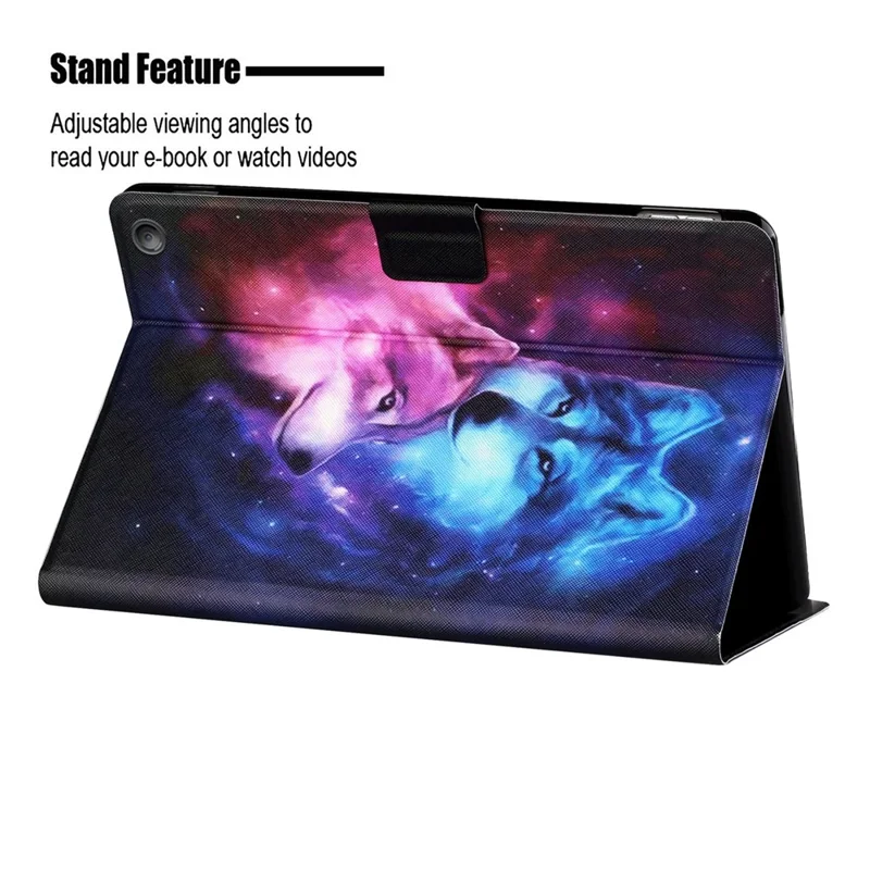 For Amazon Fire Max 11 PU Leather Stand Cover Pattern Printing Auto Wake / Sleep Tablet Case with Card Holder - Wolf