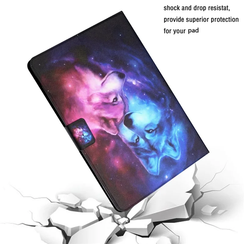 For Amazon Fire Max 11 PU Leather Stand Cover Pattern Printing Auto Wake / Sleep Tablet Case with Card Holder - Wolf