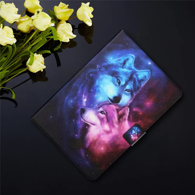For Amazon Fire Max 11 PU Leather Stand Cover Pattern Printing Auto Wake / Sleep Tablet Case with Card Holder - Wolf