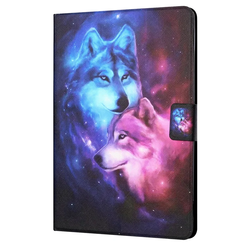 For Amazon Fire Max 11 PU Leather Stand Cover Pattern Printing Auto Wake / Sleep Tablet Case with Card Holder - Wolf