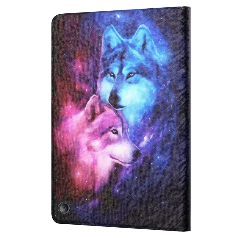 For Amazon Fire Max 11 PU Leather Stand Cover Pattern Printing Auto Wake / Sleep Tablet Case with Card Holder - Wolf