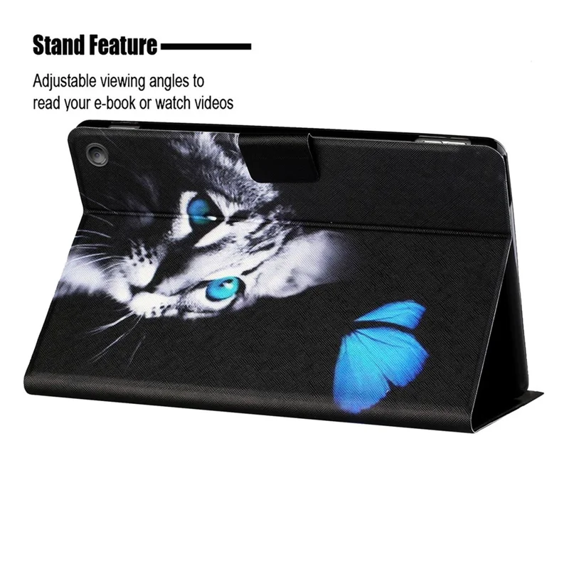 For Amazon Fire Max 11 PU Leather Stand Cover Pattern Printing Auto Wake / Sleep Tablet Case with Card Holder - Butterfly and Cat