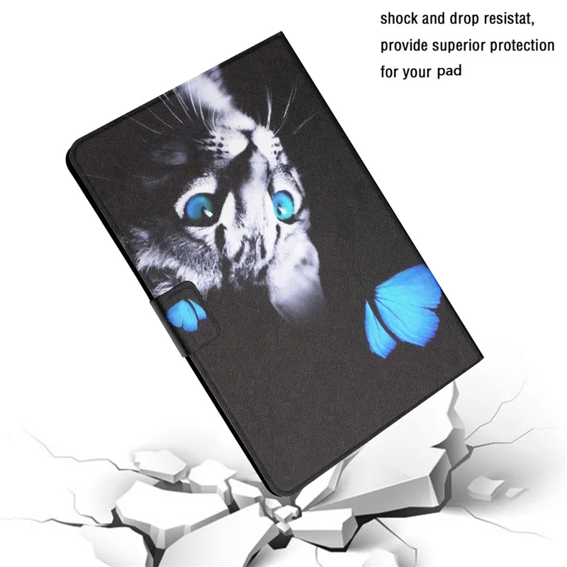 For Amazon Fire Max 11 PU Leather Stand Cover Pattern Printing Auto Wake / Sleep Tablet Case with Card Holder - Butterfly and Cat