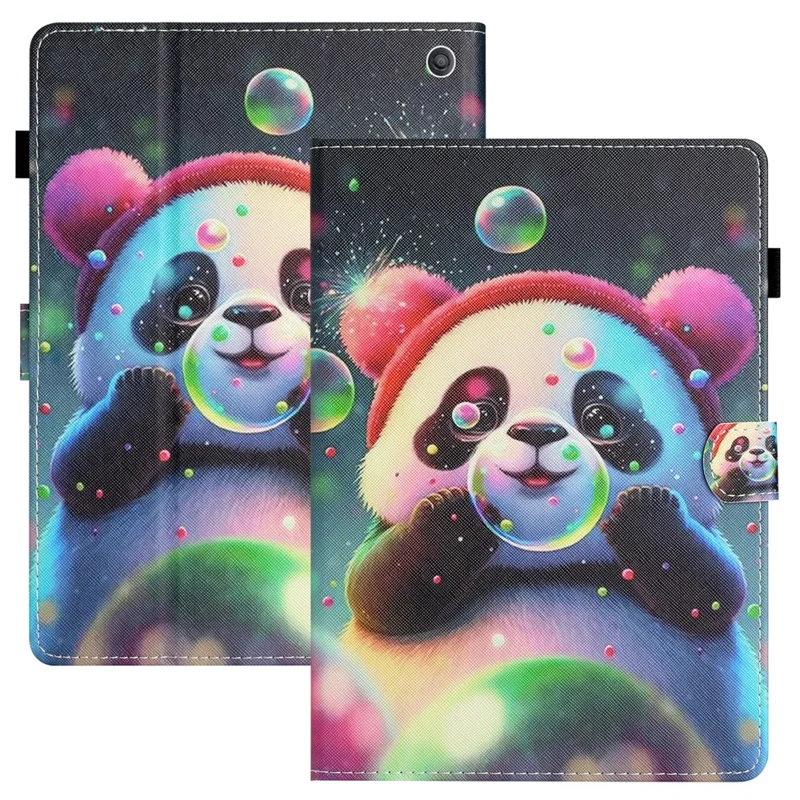 For Amazon Fire Max 11 PU Leather Pattern Printing Case Stand Card Holder Tablet Cover with Auto Sleep / Wake - Panda