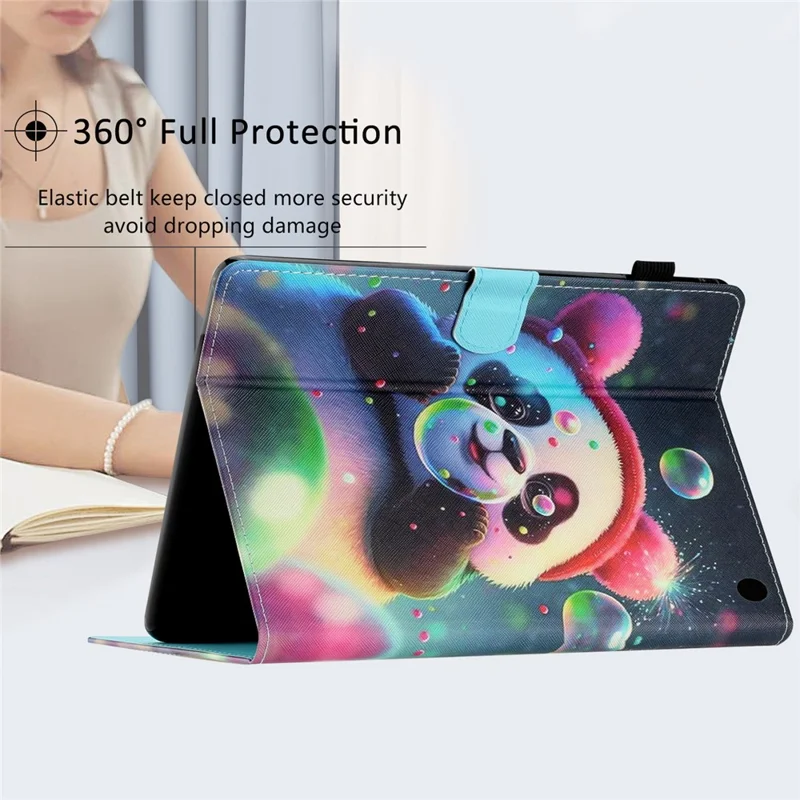 For Amazon Fire Max 11 PU Leather Pattern Printing Case Stand Card Holder Tablet Cover with Auto Sleep / Wake - Panda