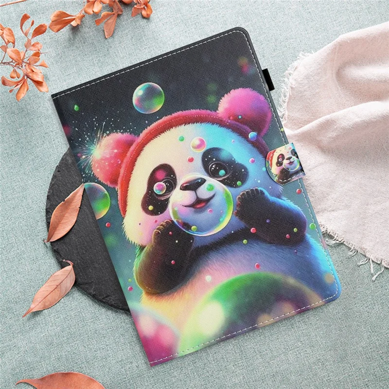 For Amazon Fire Max 11 PU Leather Pattern Printing Case Stand Card Holder Tablet Cover with Auto Sleep / Wake - Panda