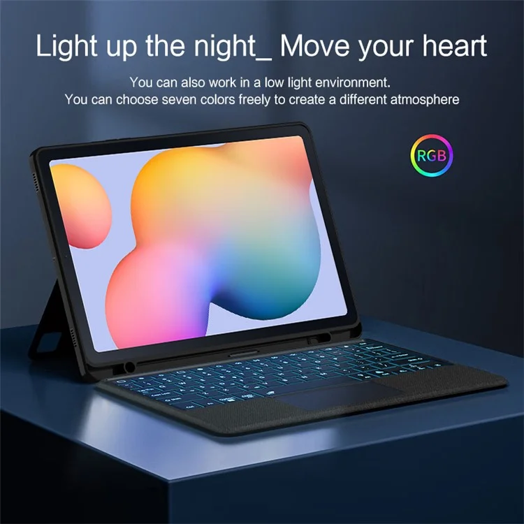 Für Samsung Galaxy Tab S6 Lite Ledertasche + Bluetooth-Tastatur mit Hintergrundbeleuchtung Trackpad