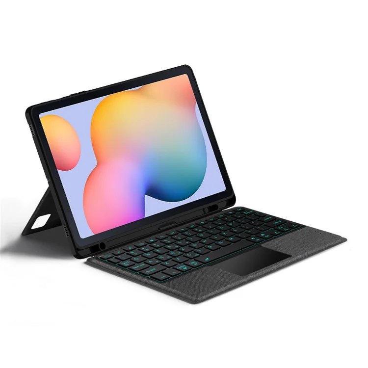 Für Samsung Galaxy Tab S6 Lite Ledertasche + Bluetooth-Tastatur mit Hintergrundbeleuchtung Trackpad