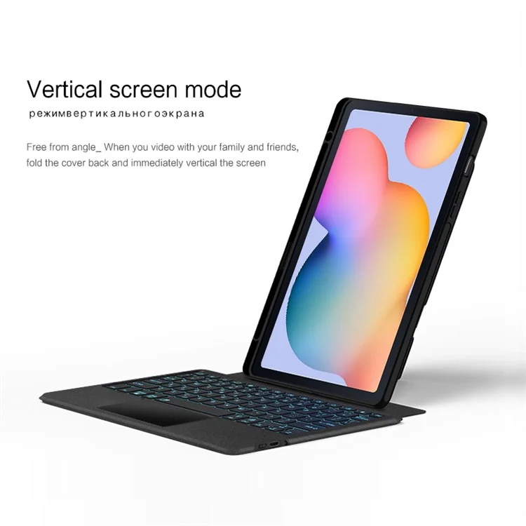 For Samsung Galaxy Tab S6 Lite PU Leather Stand Case Cover with Removable Touchpad Backlit Keyboard