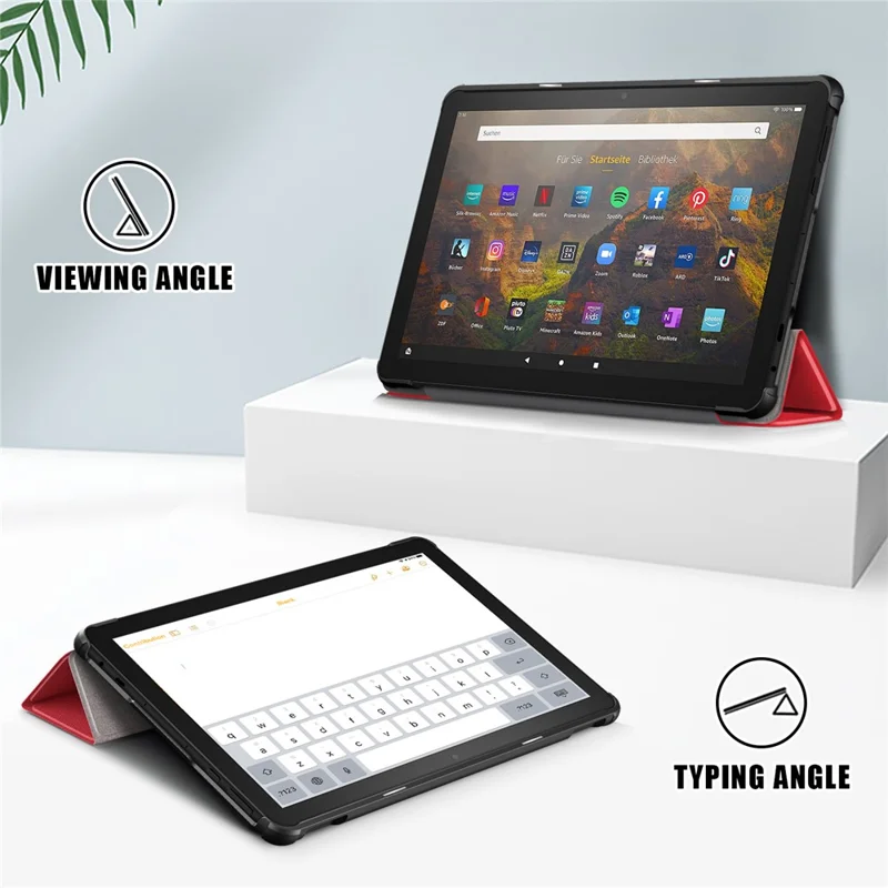 For Amazon Fire HD 10 (2023) Tri-Fold Stand Cover PU Leather Auto Wake / Sleep Smart Tablet Case - Red