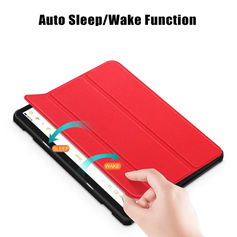 For Amazon Fire HD 10 (2023) Tri-Fold Stand Cover PU Leather Auto Wake / Sleep Smart Tablet Case - Red