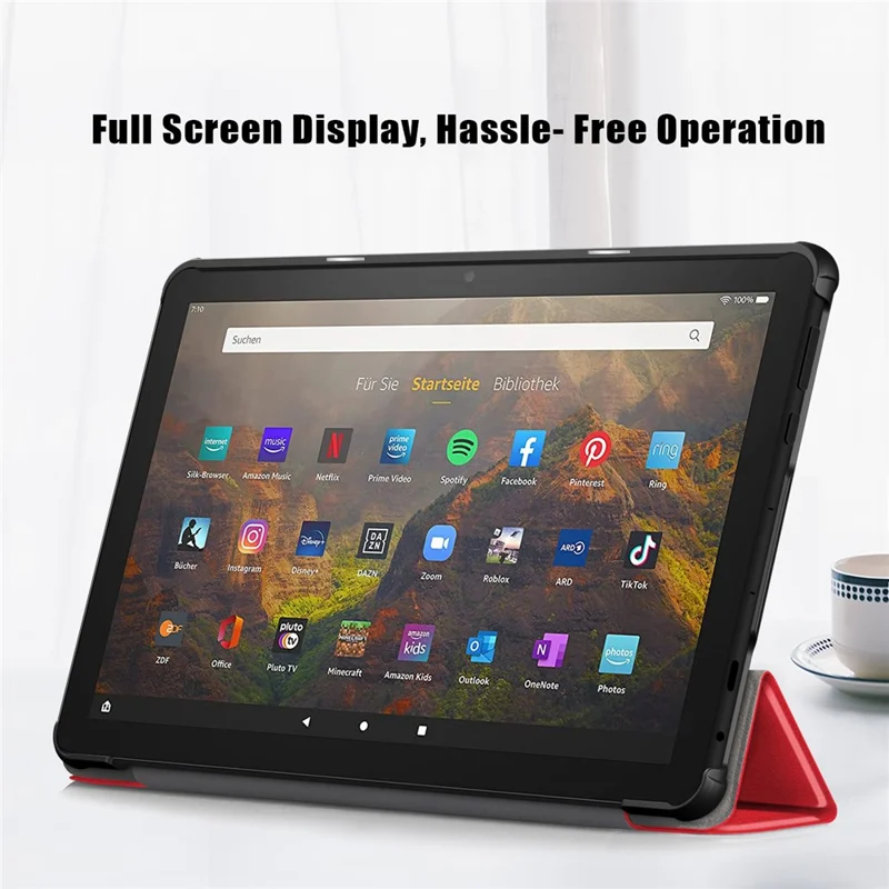 For Amazon Fire HD 10 (2023) Tri-Fold Stand Cover PU Leather Auto Wake / Sleep Smart Tablet Case - Red