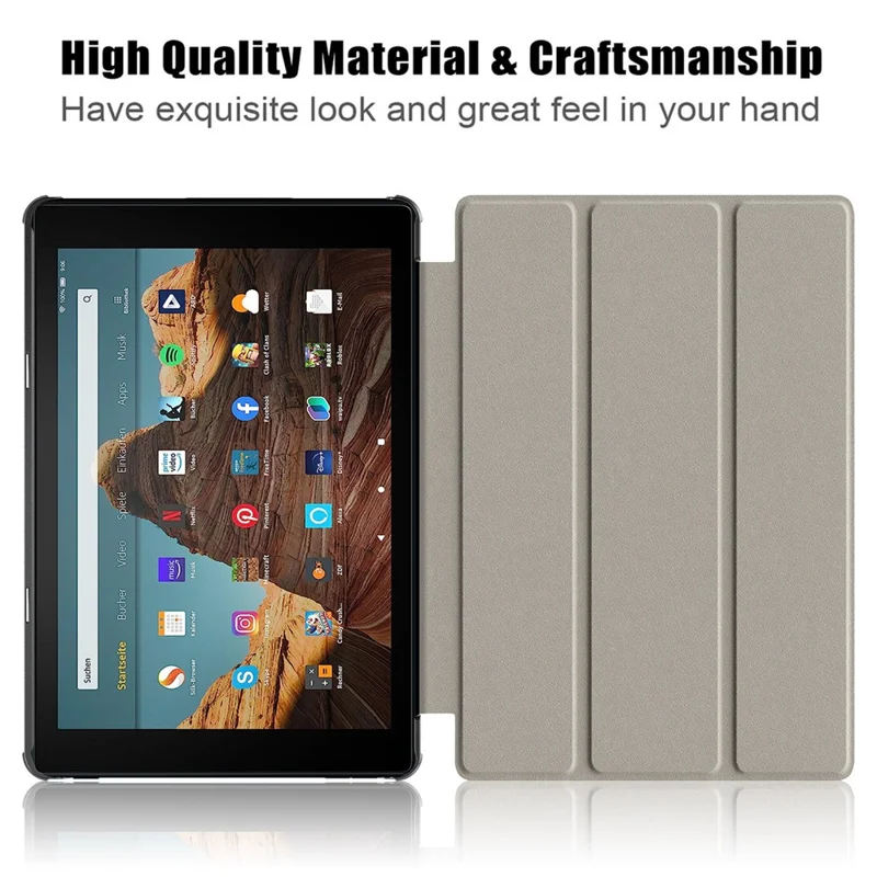 For Amazon Fire HD 10 (2023) Tri-Fold Stand Cover PU Leather Auto Wake / Sleep Smart Tablet Case - Red
