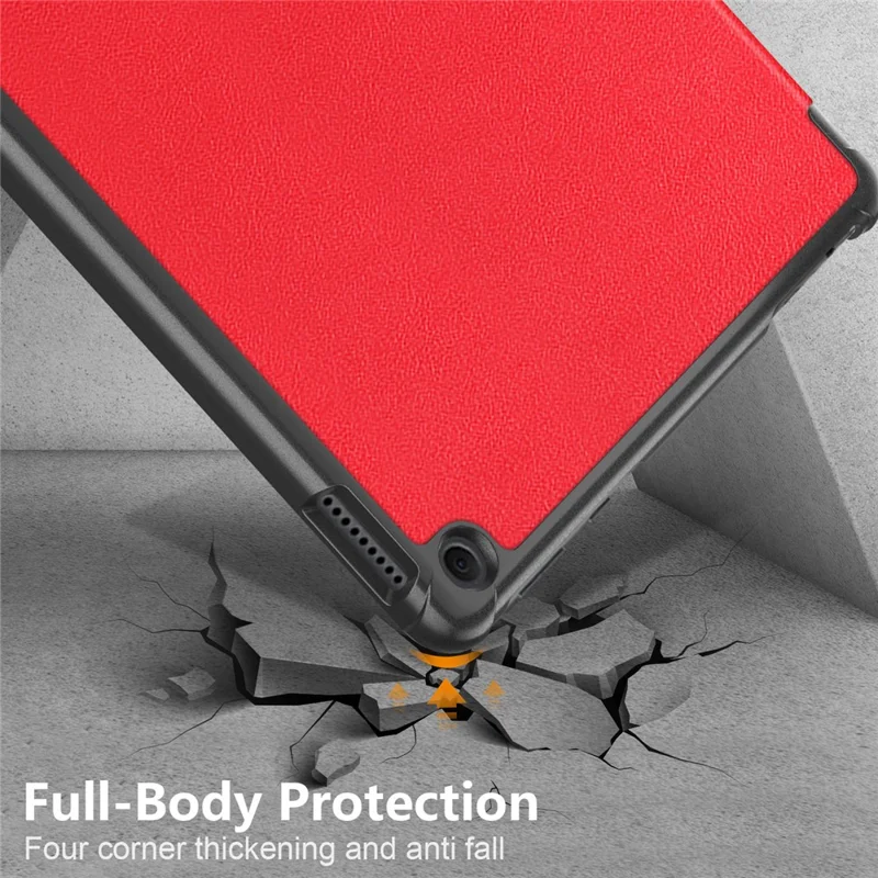 For Amazon Fire HD 10 (2023) Tri-Fold Stand Cover PU Leather Auto Wake / Sleep Smart Tablet Case - Red